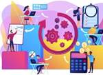 Vector gratuito organizacin y gestin de la fuerza laboral. los procesos de flujo de trabajo, el diseo y la automatizacin de procesos de flujo de trabajo aumentan el concepto de productividad de su oficina.