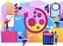 Vector gratuito organizacin y gestin de la fuerza laboral. los procesos de flujo de trabajo, el diseo y la automatizacin de procesos de flujo de trabajo aumentan el concepto de productividad de su oficina.